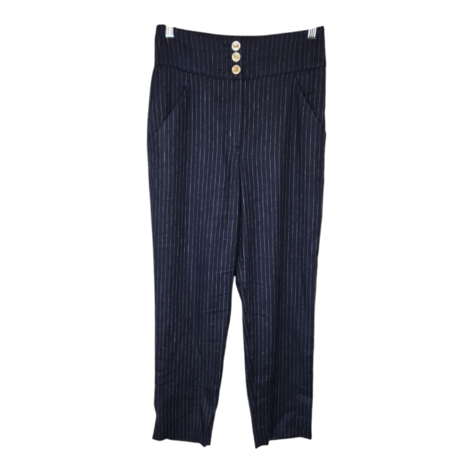 Veronica Beard Rapley Pinstripe Pants Navy Linen Blend Size 4